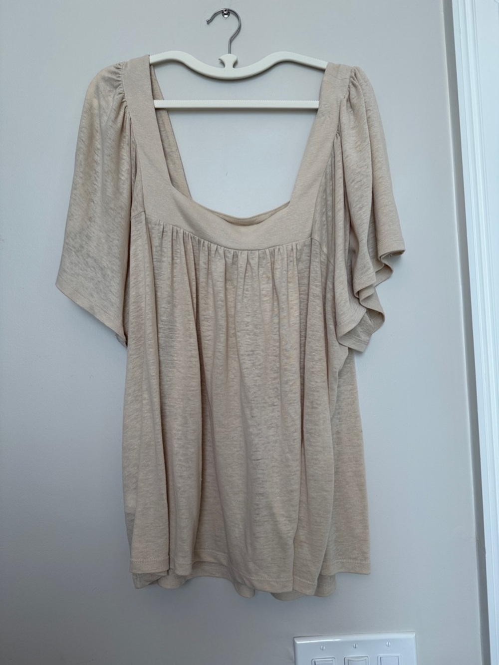 Women's Cream Short Sleeve Square Neck Top